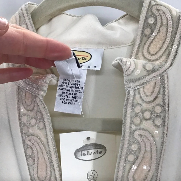 Talbots Women’s Petites Sequin Trim Party Long Sleeve Blouse/TOP NWT Size S - Picture 7 of 8